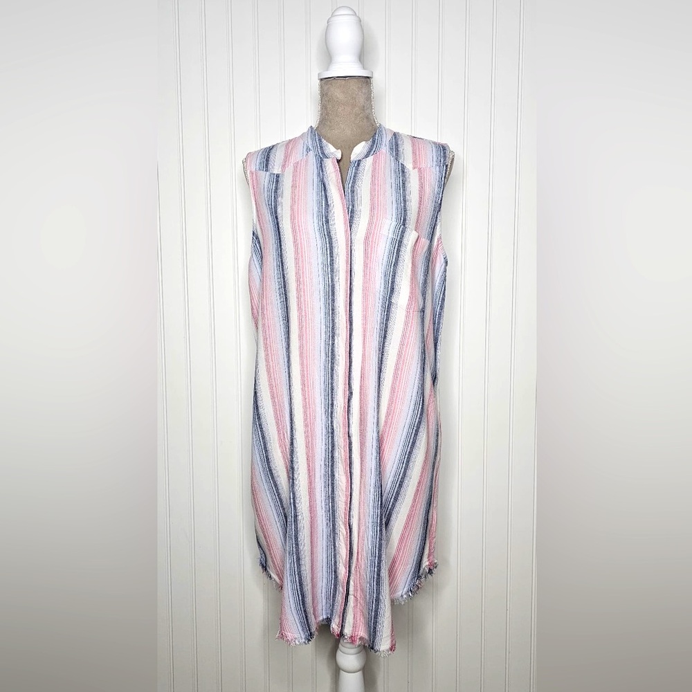 Cloth & Stone Sleeveless Button Down‎ Shirt Dress Frayed Hem Size M Linen Blend - Picture 3 of 13